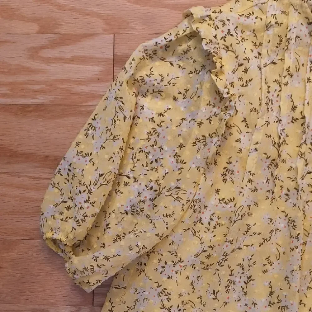 Zara, Button Front Ruffle Dress w/ White Flowers, Size 13/14 (EUC)
